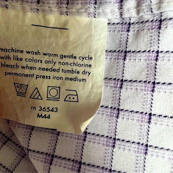 Mens Chaps Checkered Dress Shirt White & Purple long sleeves pocket nice texture - Picture 5 of 11